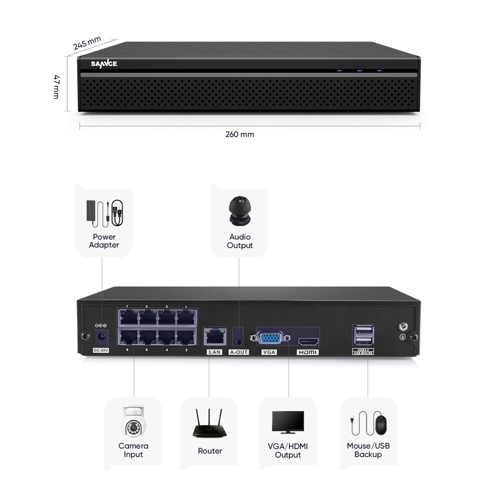 SANNCE 8CH 4K NVR 8MP POE Security Camera System PT Auto Tracking Two Way Audio