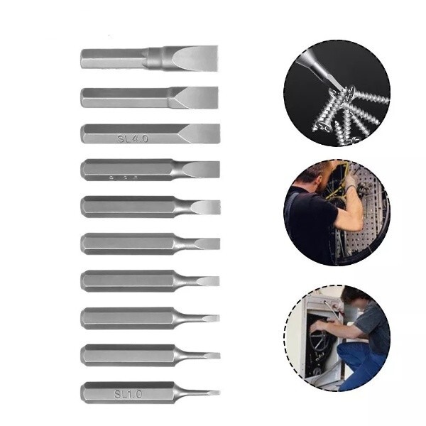 10pcs 4mm Micro Hex Shank Slotted Screwdriver Bits Set Flathead For Power Tool