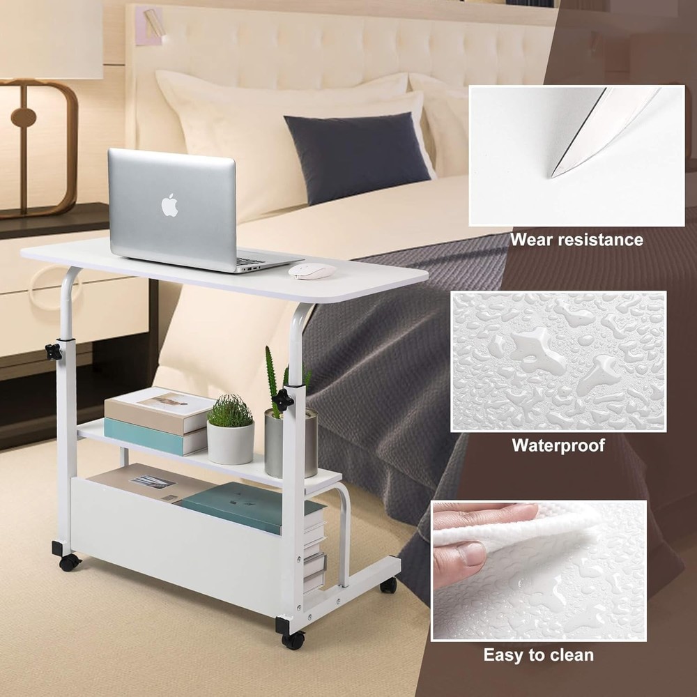 Adjustable Height Durable Computer Desk Small Space Rolling Writing W/ Wheels