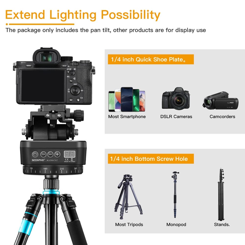 Motorized Rotating Panoramic Tripod Head Remote Control Mobile Phone Clip for