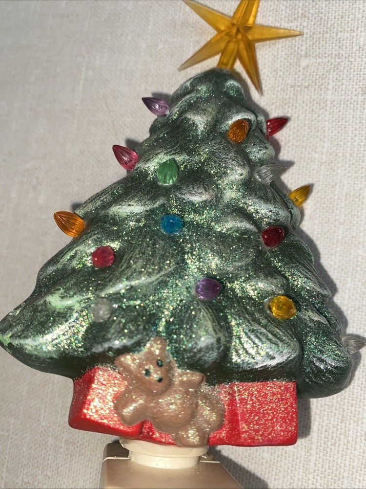 VTG Ceramic Christmas Tree Nightlight Plug In *READ Bulb Base Stuck