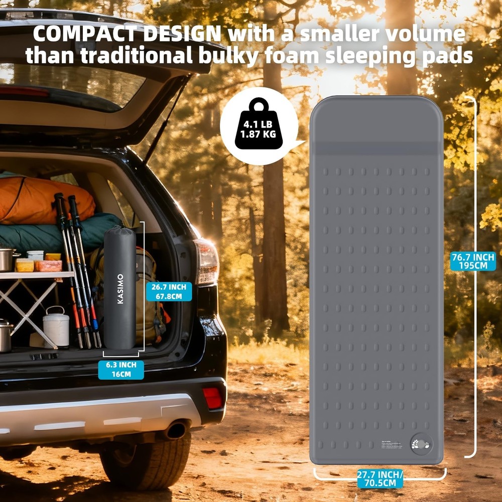 KASIMO Memory Sleeping Pad for Camping, 3" Compact Ultra-Thick Foam Sleeping ...