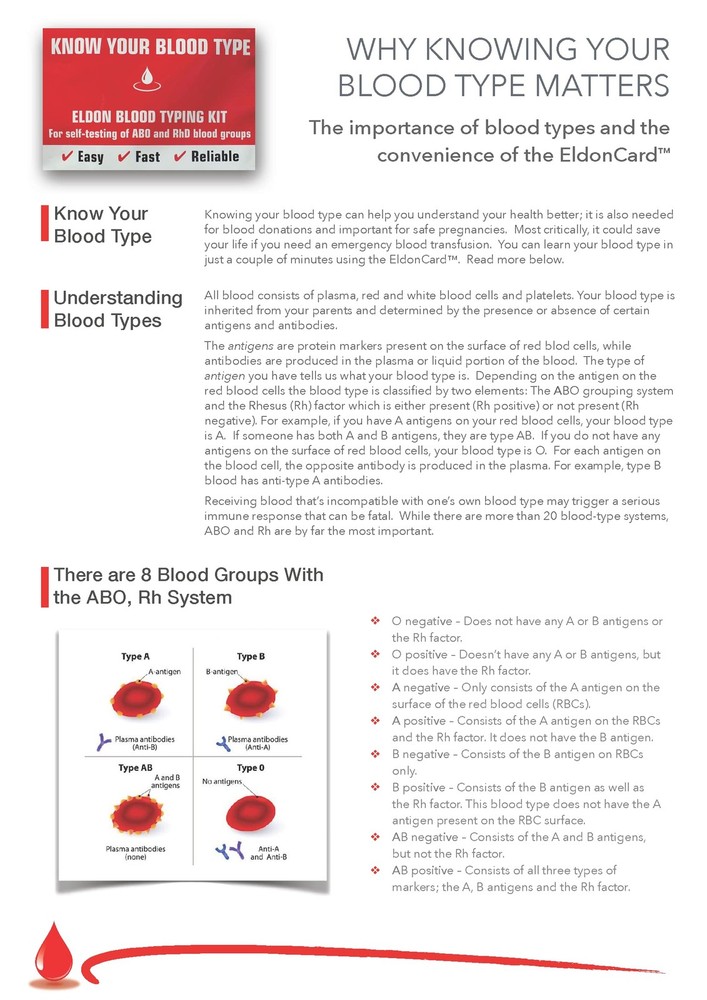 Quick & Accurate Blood Typing Kit Test Pack - Know Your Type