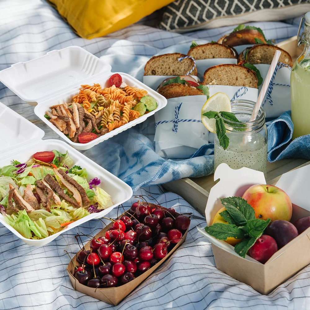 50 Pack Clamshell Take Out Food Containers 100% Compostable Disposable