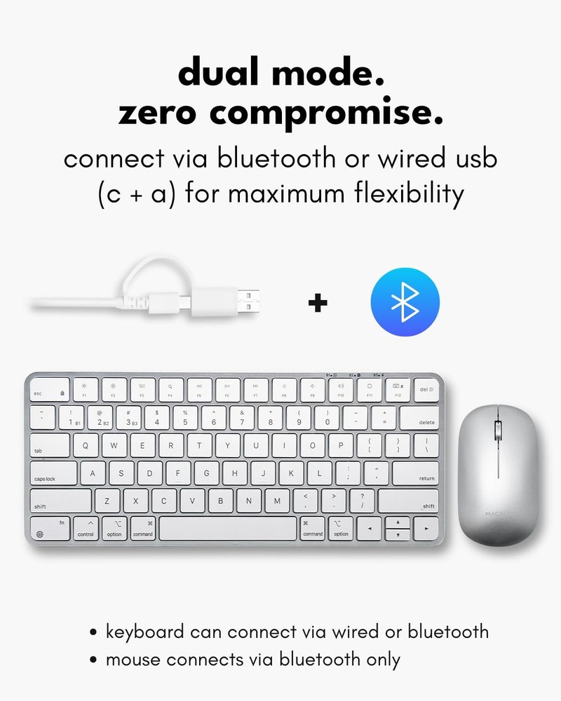Apple Wireless Keyboard and Mouse for Mac - Dual Mode (Bluetooth + Wired) - M...
