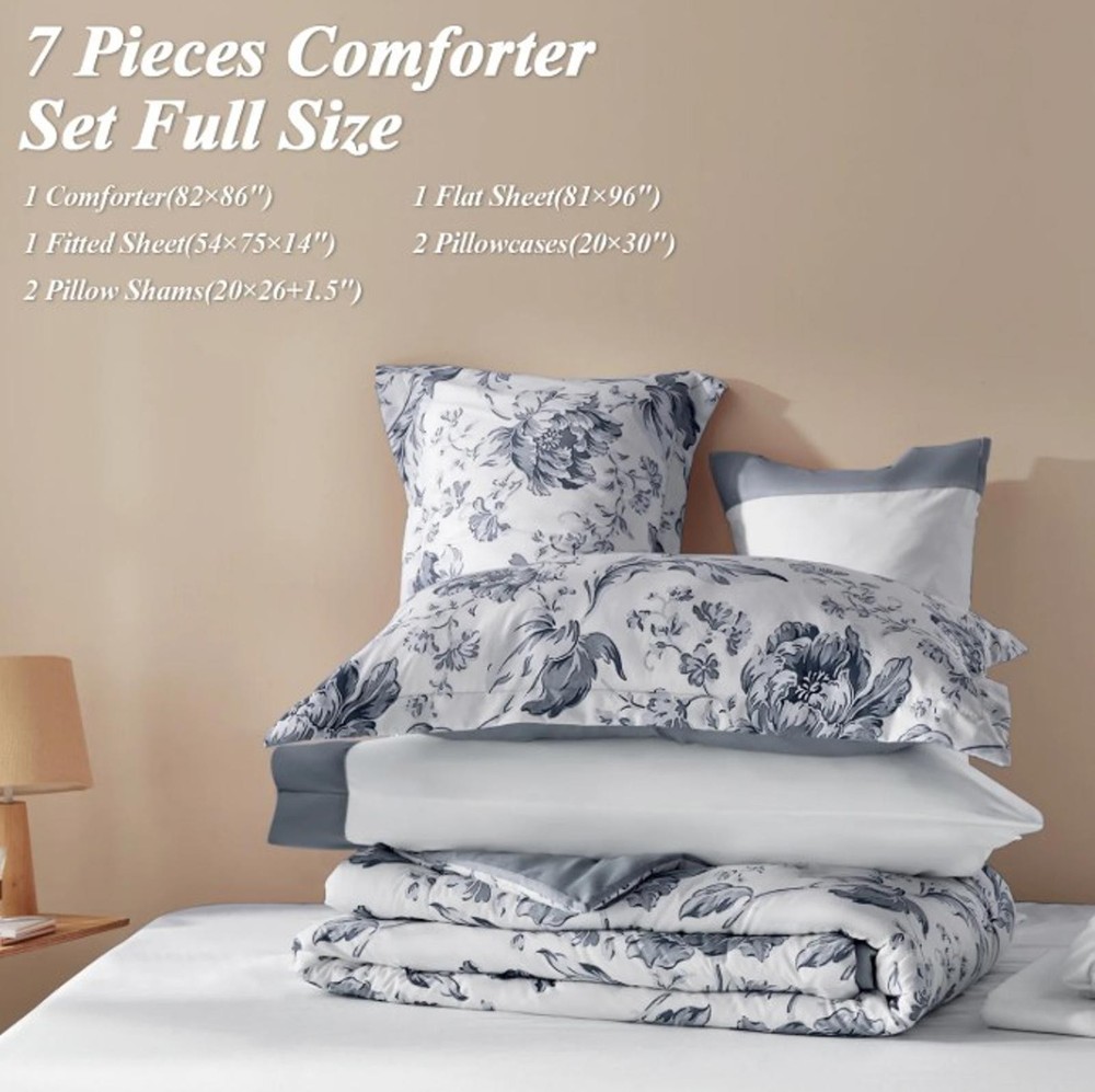 7 pc Bed in a Bag Full Size-Blue/White