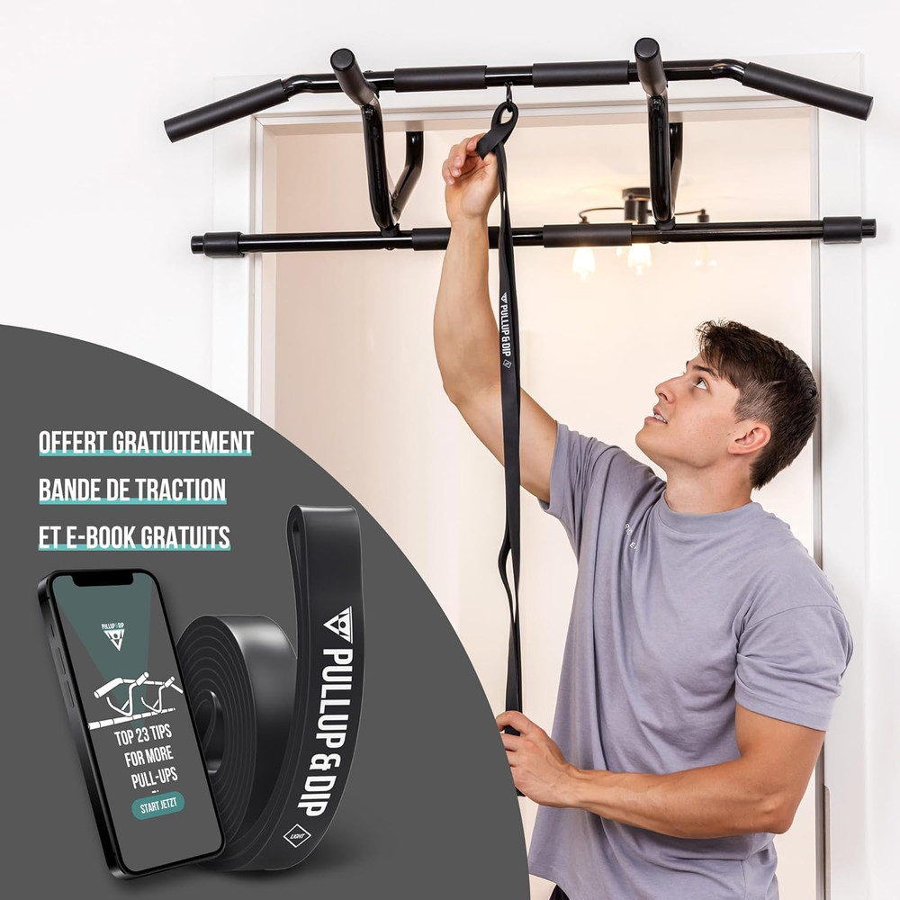 PULLUP & DIP Pull-Up Bar for Door Frames for Hanging without Screws and No Slipp