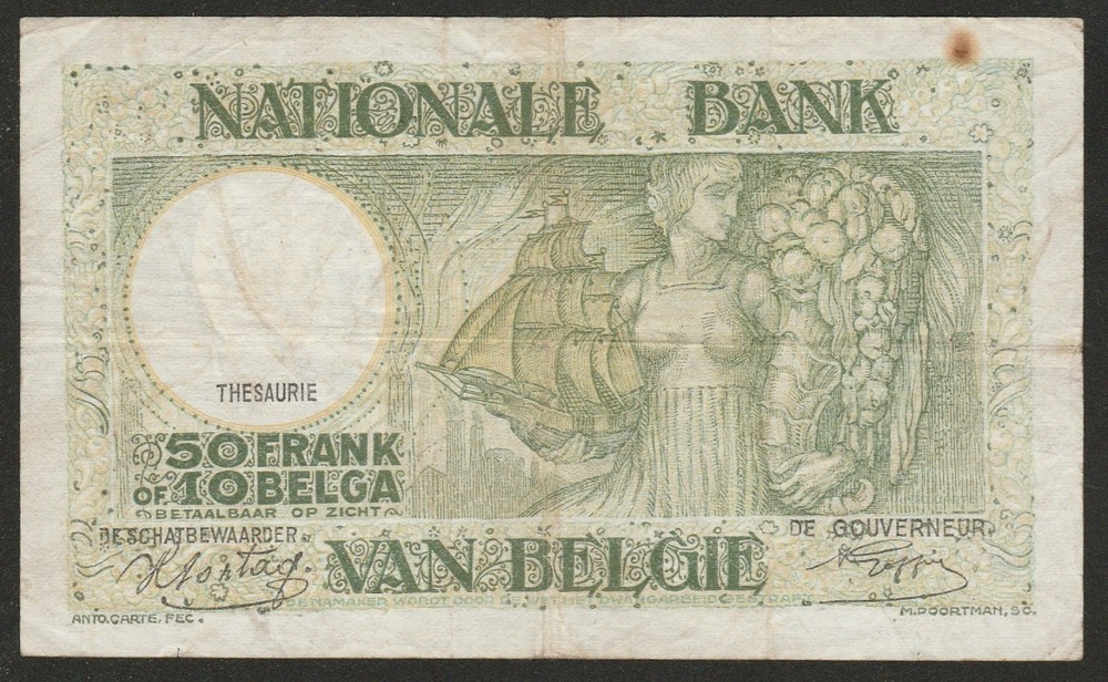 1944 BELGIUM 50 FRANC NOTE