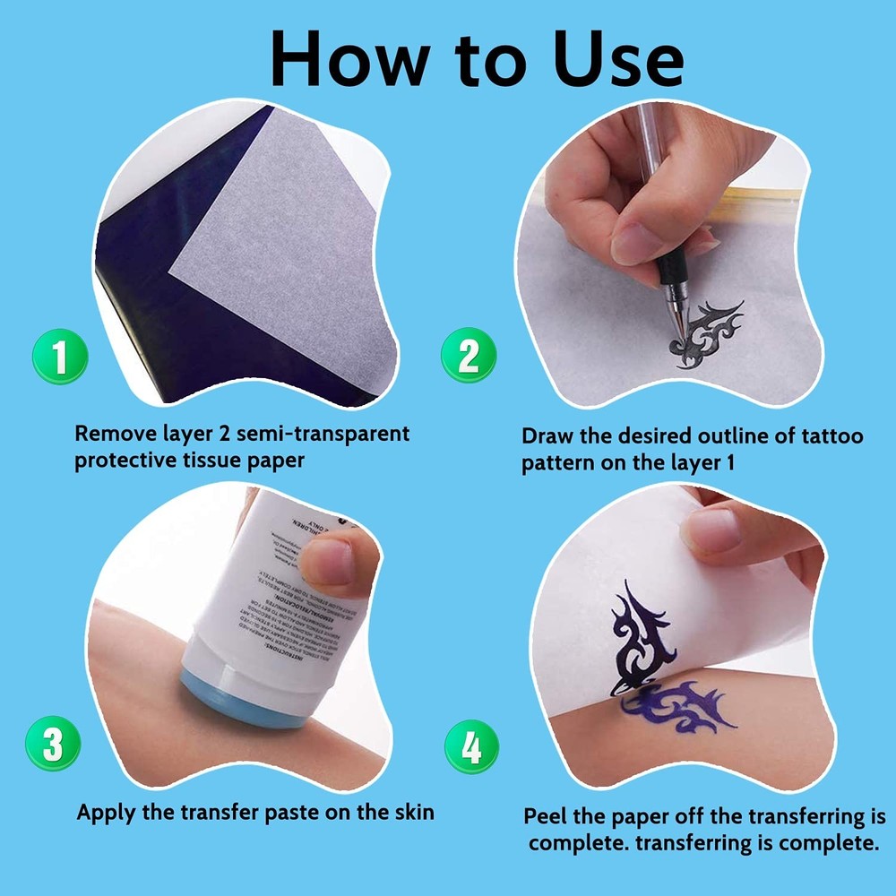 4-Layer Thermal Tattoo Stencil Paper - 100 Count, 8.5" x 11" Precision Sheets