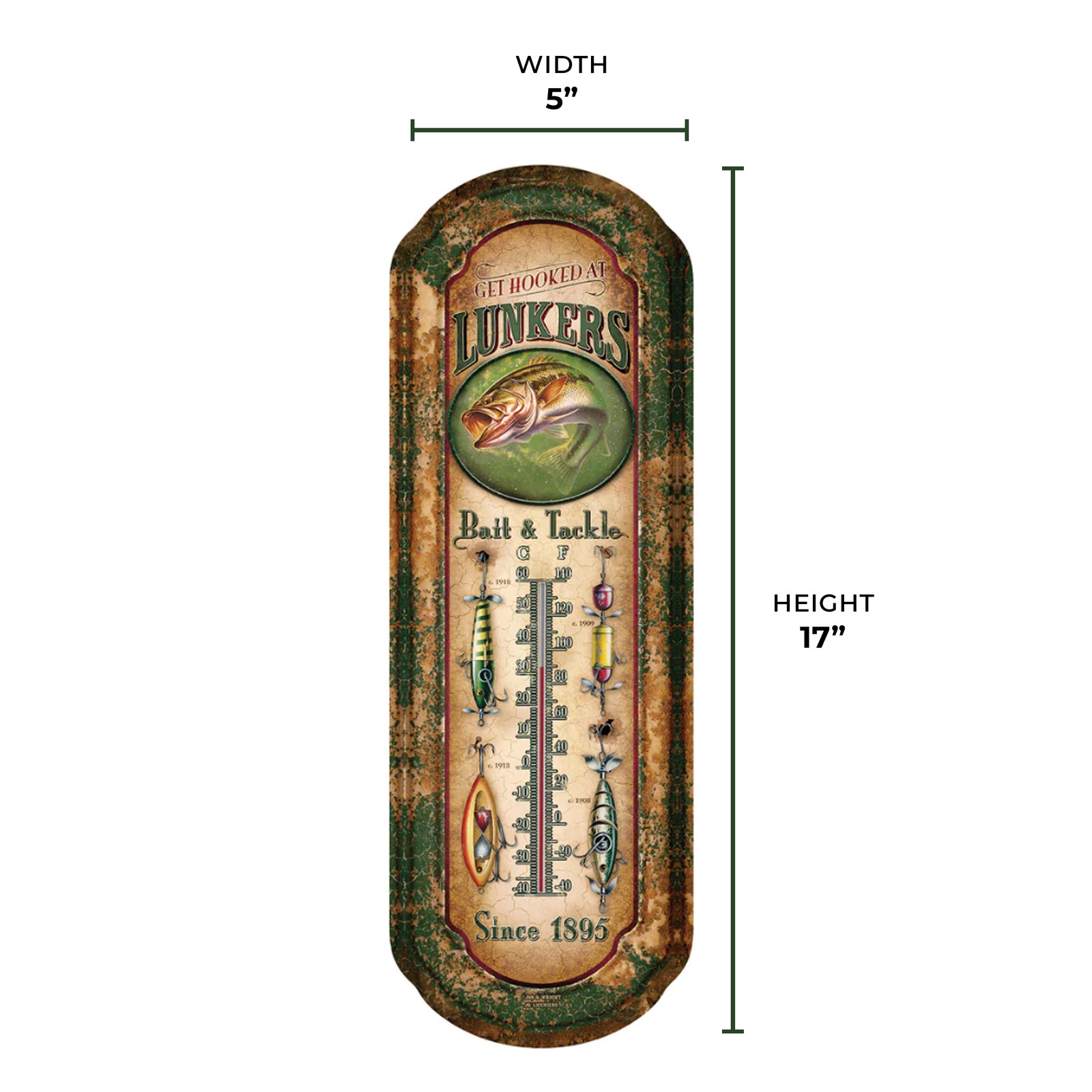 Rivers Edge Products Tin Thermometer, 17" x 5" Indoor or Outdoor Thermometer,