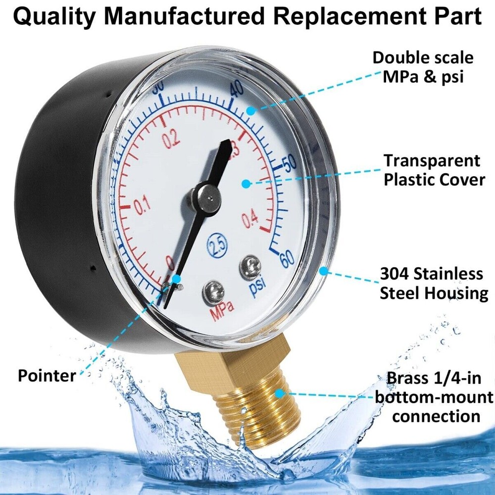 Boxed Pressure Gauge Replacement ECX270861 for Select Hayward Sand & D.E. Filter