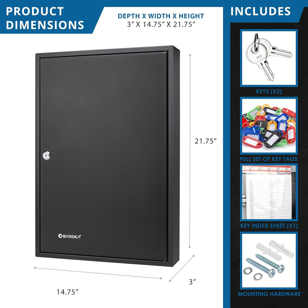 100-Position Key Lock Box – Solid Steel Key Cabinet with Adjustable Numbered Hoo