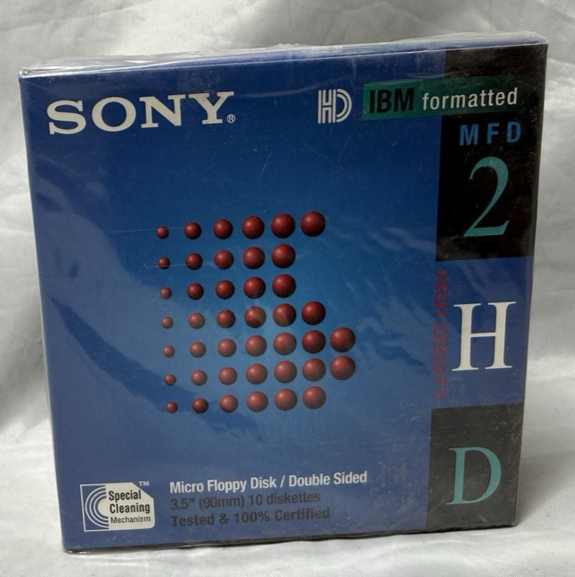 Sony Micro 3.5" Floppy Disc IBM Formatted Double Sided 10MFD-2HD 10 Pack Sealed