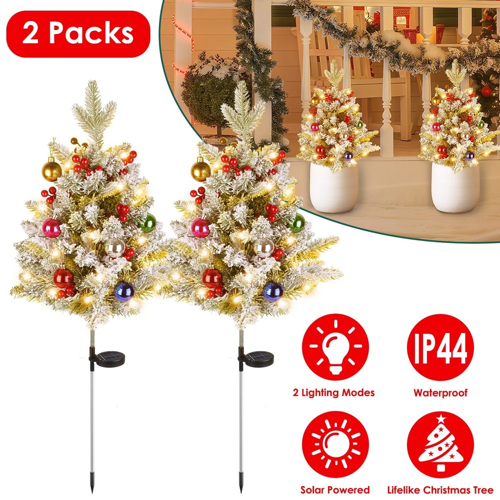 2Pack Solar Christmas Tree Lights Lighted Artificial Christmas Tree Outdoor Yard