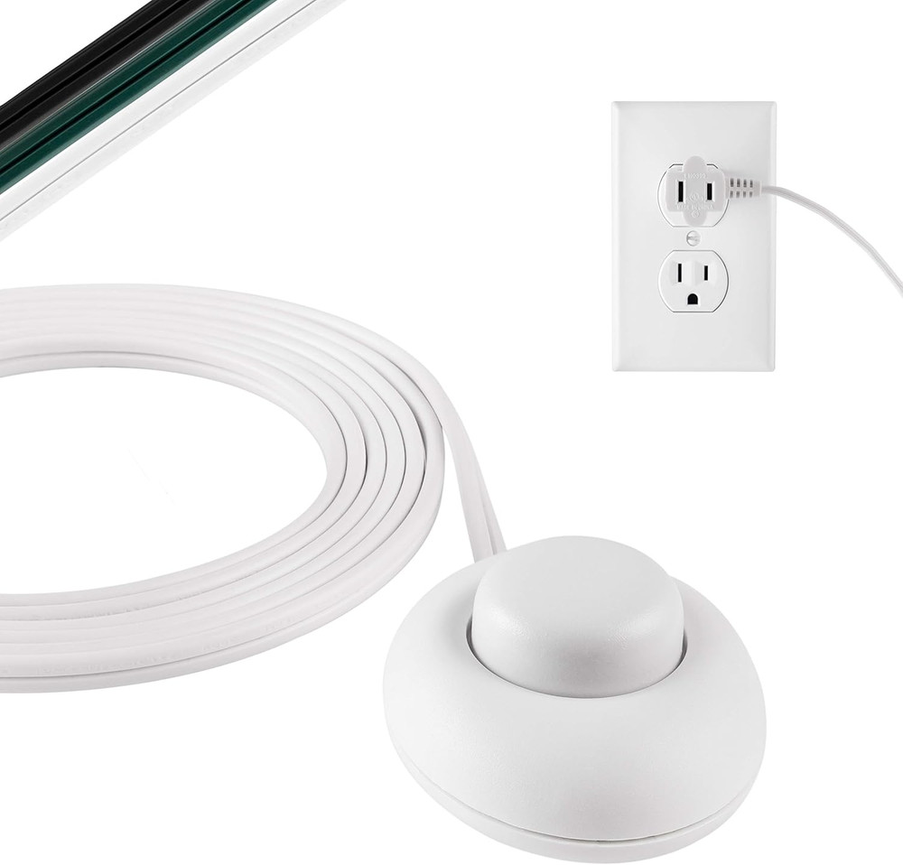 Plug-In Footswitch, 9 Ft, 1-Outlet Flat Plug Extension Cord, with Switch On/Off,