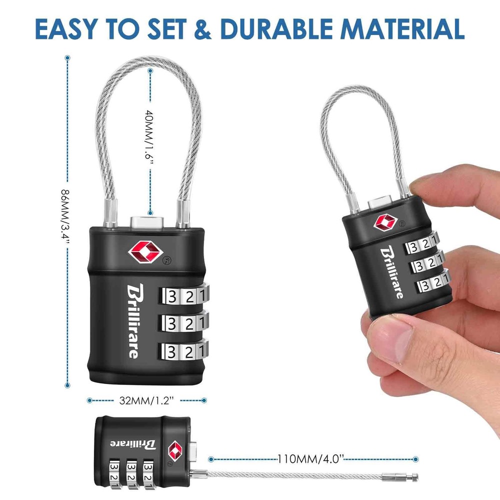 TSA Approved Luggage Locks - 4 Pack Combination Cable Padlocks for Travel