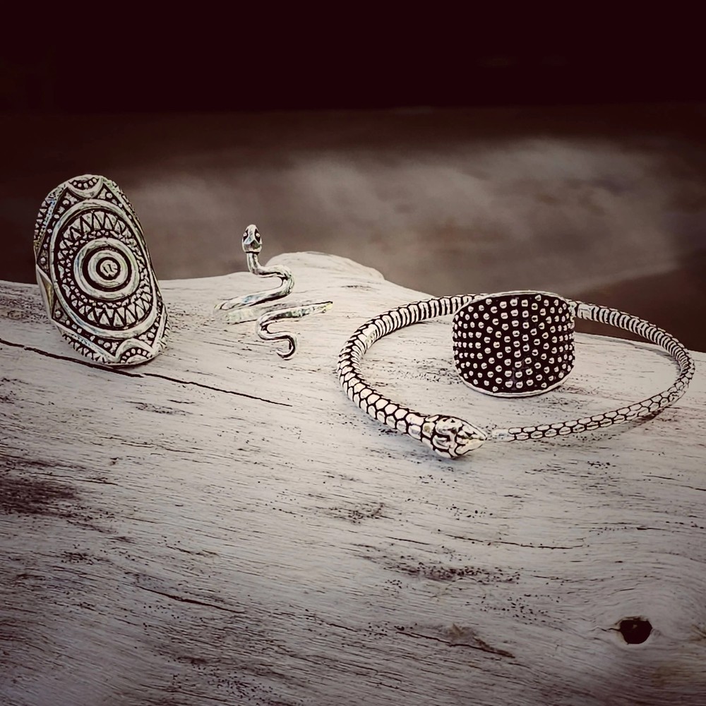 Silver ring studded circle handmade