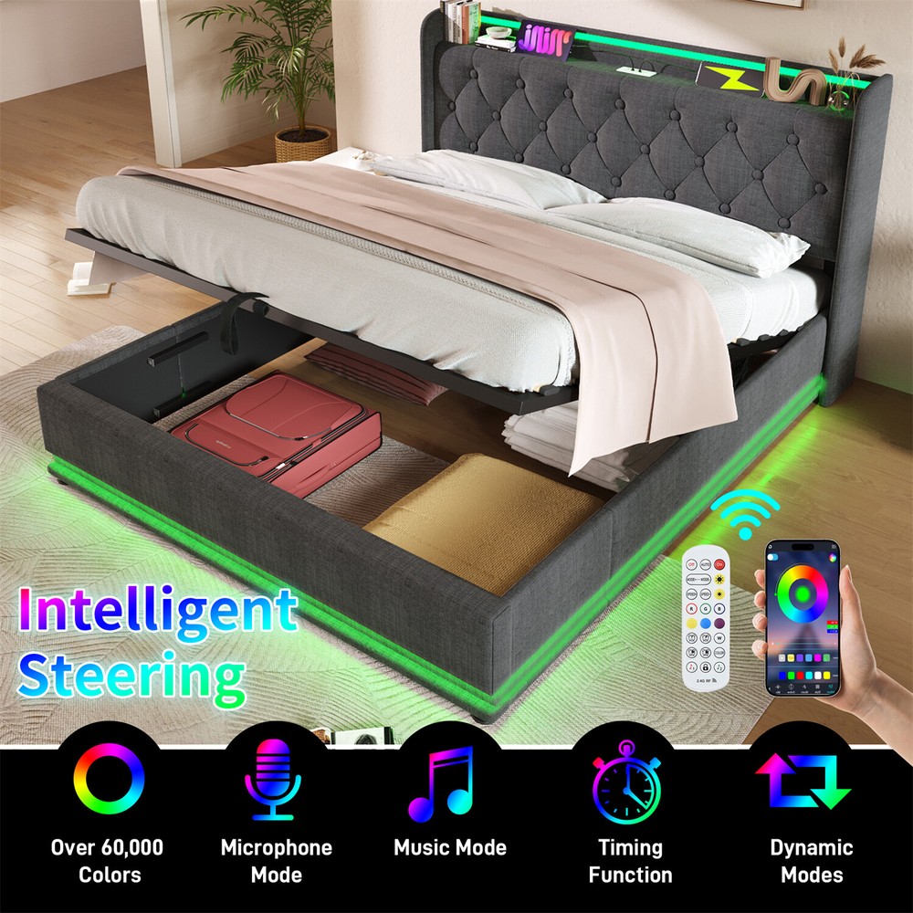 Twin/Full/Queen/King Size Upholstered Platform Bed with Hydraulic Storage System