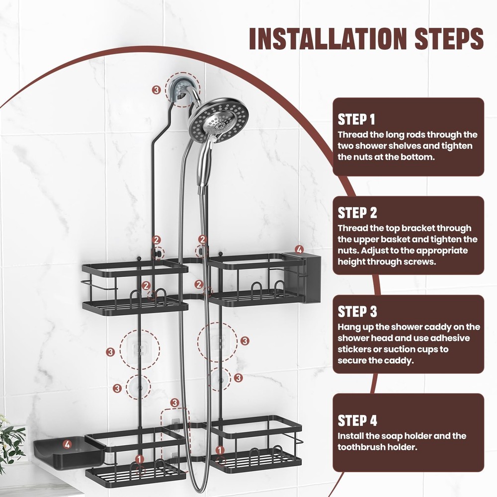 Adjustable Shower Caddy Hanging Rustproof Shower Caddy for Handheld Showerhea...
