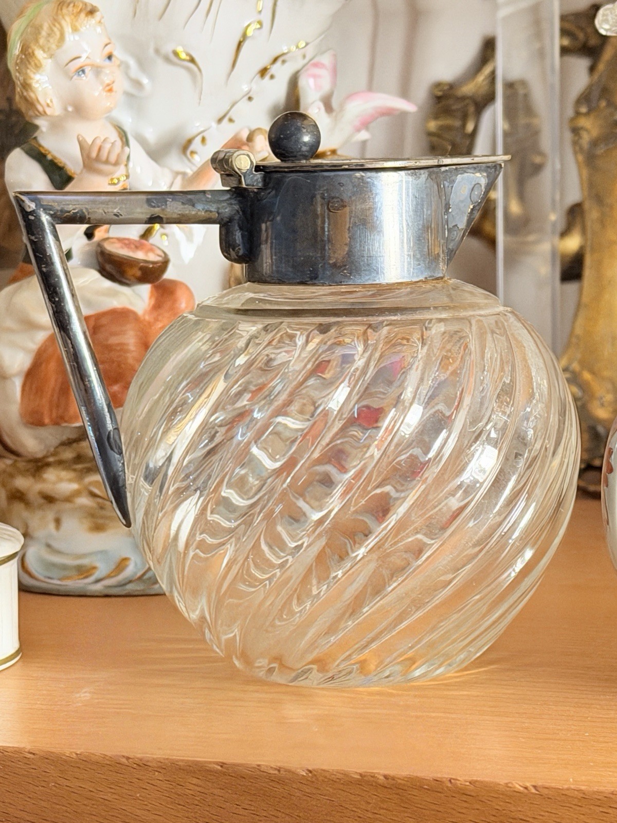 German Silver Pitcher Antique Swirl Glass Decorative Collectible Germany