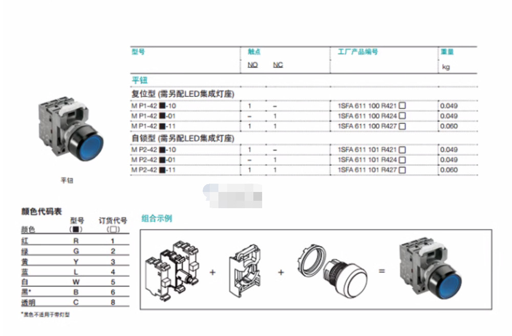1PC New ABB Self-locking button switch without light MP2-42G-11 1NO1NC #LL