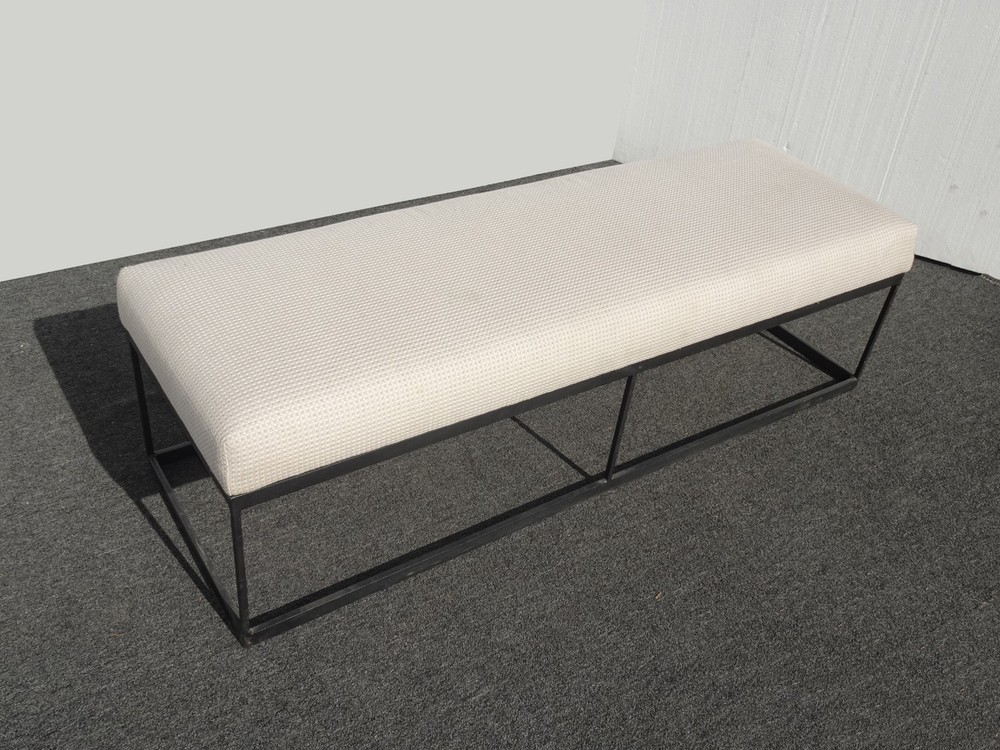 Modern White Bed Side Bench with Iron Base & Designer Fabric