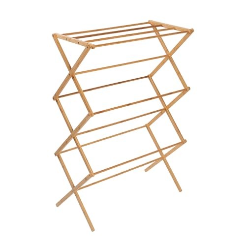 Collapsible Bamboo Drying Rack – Sturdy & Foldable Laundry Drying Rack, Space