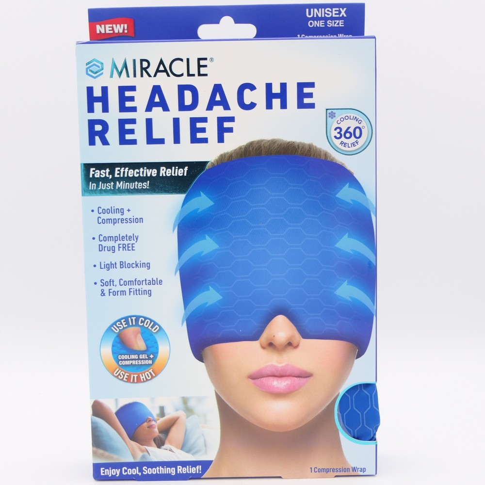 Miracle Headache Relief Cold or Hot Compression Wrap Light Blocking, Cooling Gel