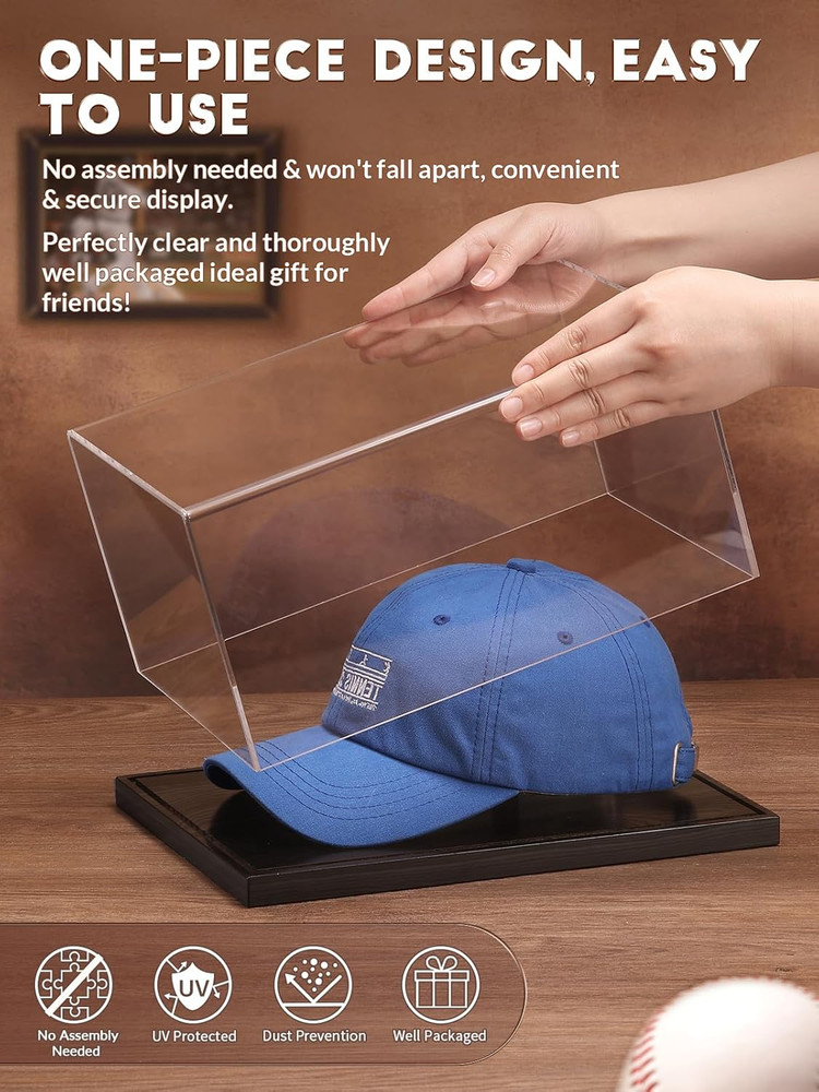 Jupdec Hat Display Case, Clear Acrylic Baseball Cap Display Box Stand, UV