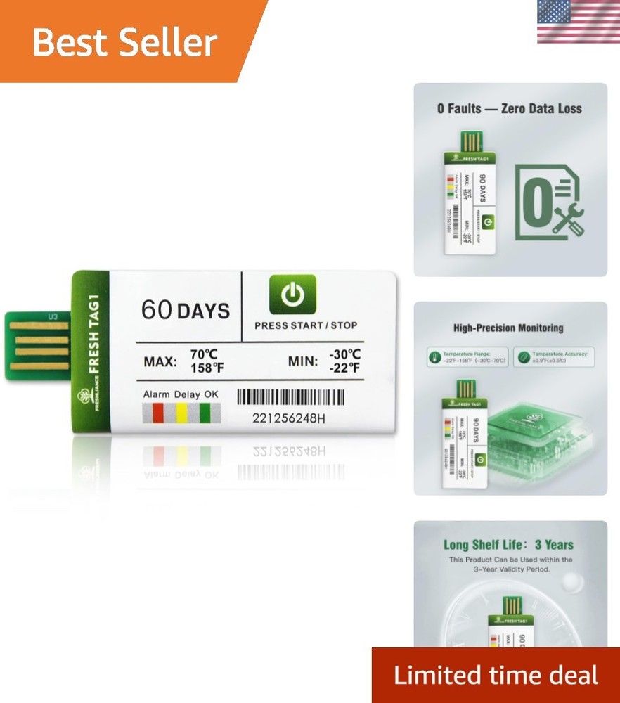 Freshliance USB Temperature Data Logger - High Accuracy, 30000 Points - 60 Days