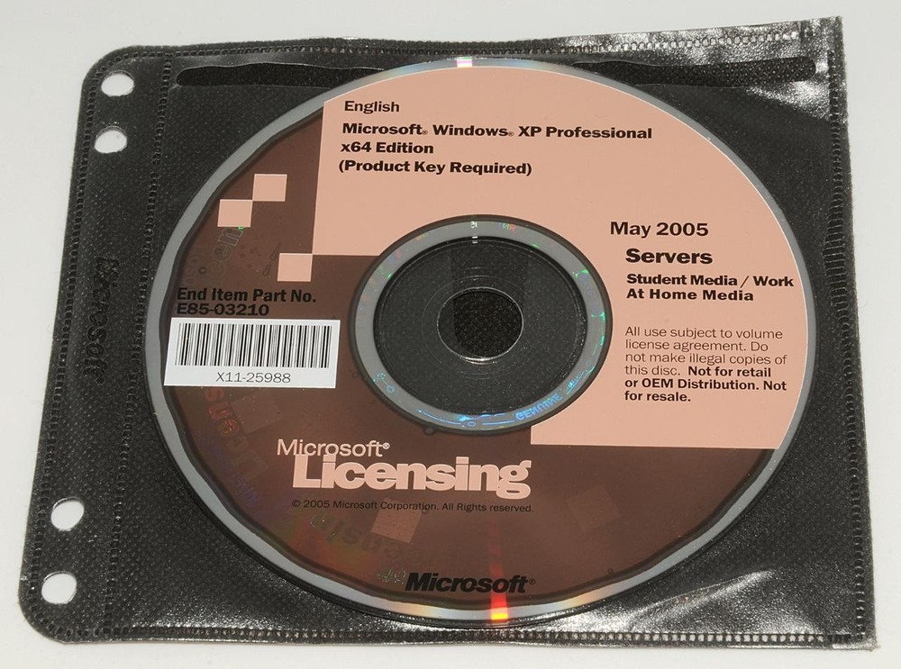 Microsoft ~ Windows XP Professional - Student Media CD X64 E85-03210 May 2005