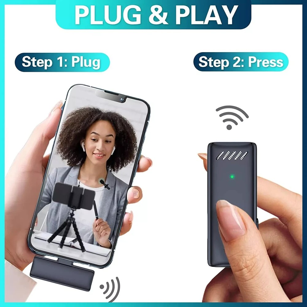 2 pc Professional Wireless Lavalier Microphone for iPhone iPad w/ Charging Case