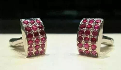 14k White Gold Plated 2.50Ct Round Lab-Created Red Ruby Cluster Cufflinks Men's