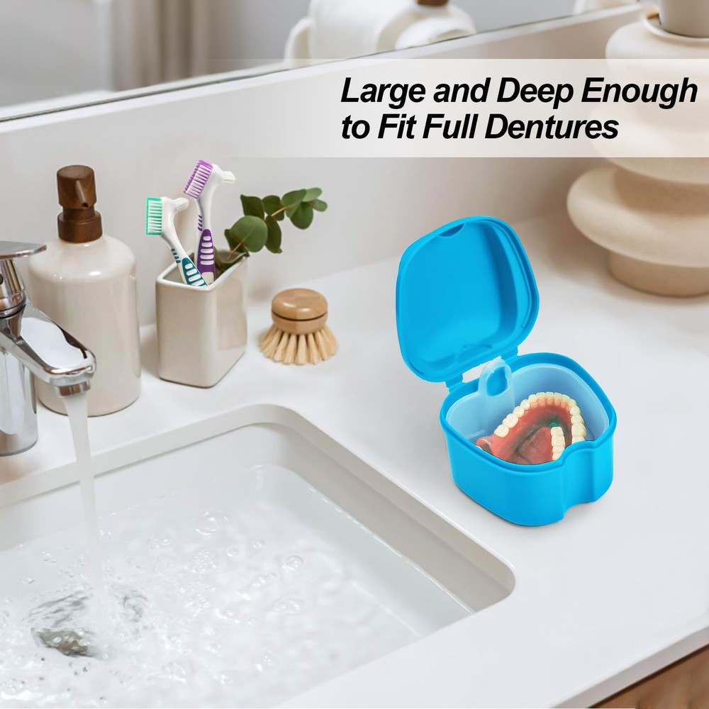 2PCS Denture Soaking Cups Retainer Mouth guard Cleaning Case With Brushes