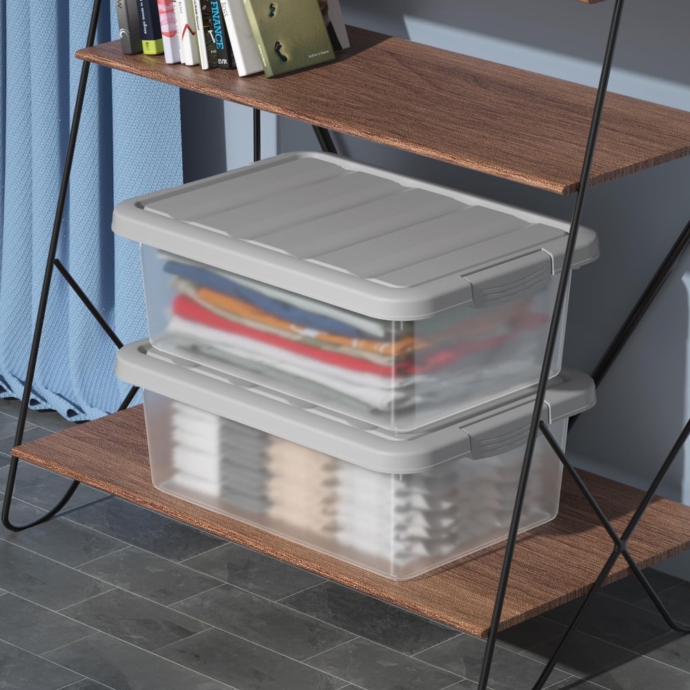 2 PCS Medium Storage Bin Lid 14 Quart Stackable Clear Organizing Box Latch