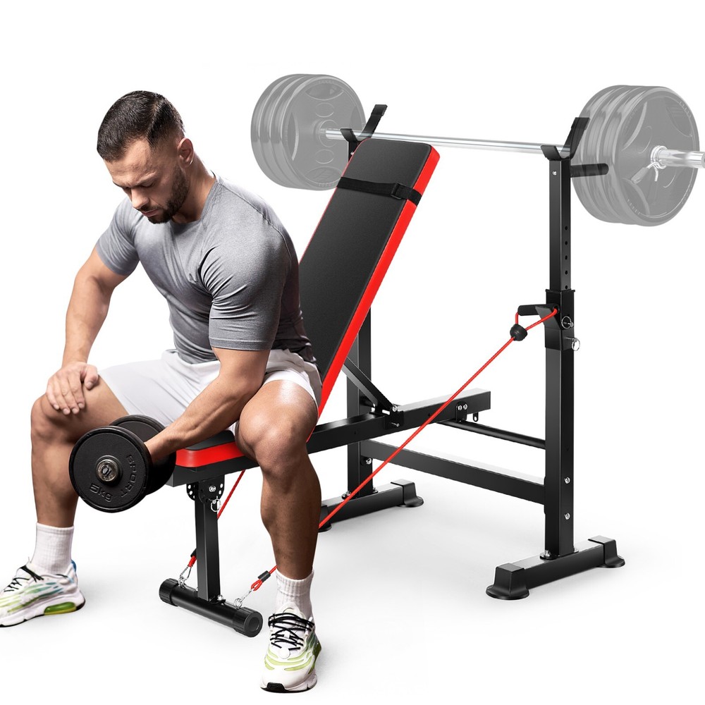 600lbs Adjustable Foldable Weight Bench Set w/Leg Developer Preacher Curl Rack^^