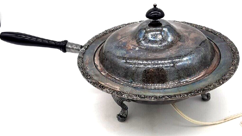 Vtg Webster Wilcox Electric Silverplate Footed Covered Warming Buffet Server