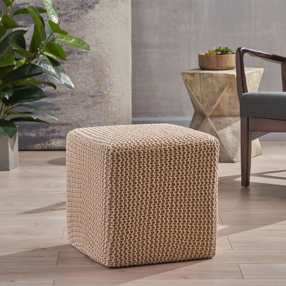 Scott Modern Hand-Knitted Cotton Thread Cube Foot Stool