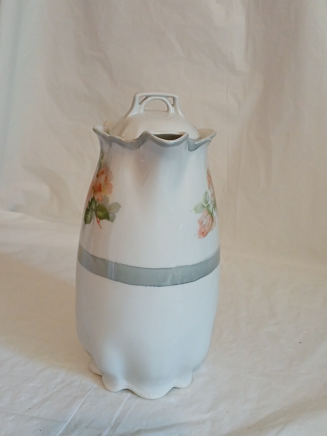 Vintage Porcelain Hand Painted Hot Chocolate Pot Germany Pink Roses 9"