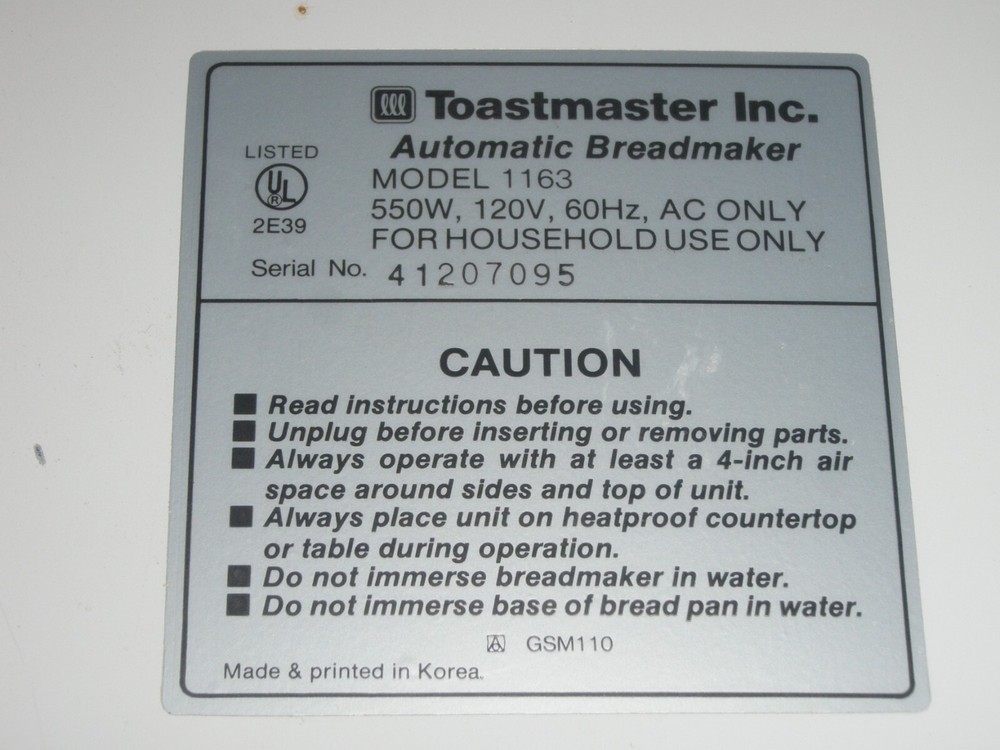 Thermal Fuse for Toastmaster Bread Maker Machine Model 1163 only