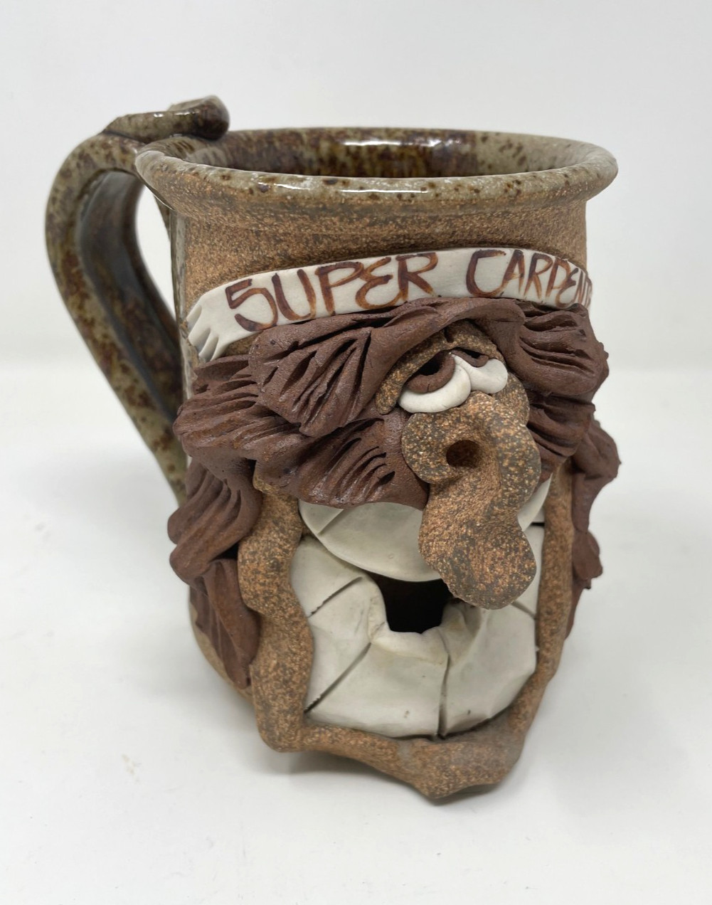Coffee Tea Mug Cup Super Carpenter Vintage 3D Ugly Face Stoneware