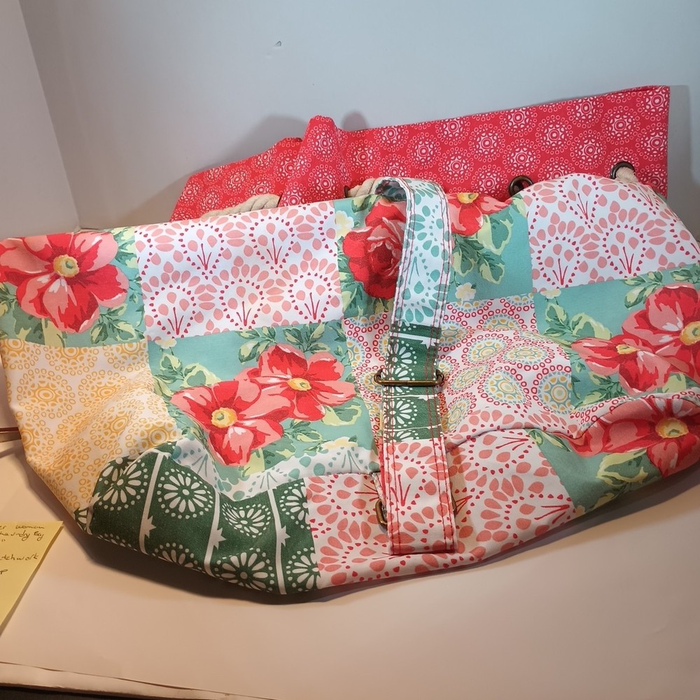 Pioneer Woman Sweet Rose Patchwork Drawstring Laundry Bag Adjustable Strap
