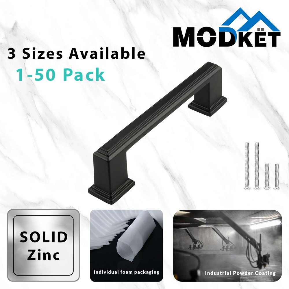 Square Matte Black Solid Cabinet Handles Pulls Kitchen Bathroom Modern Style