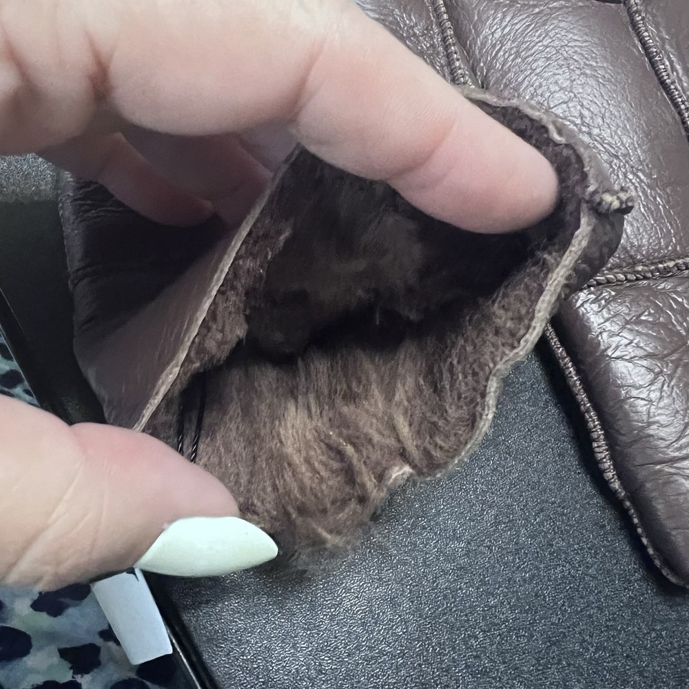 Brown Fuax Leather Gloves Warm Lining