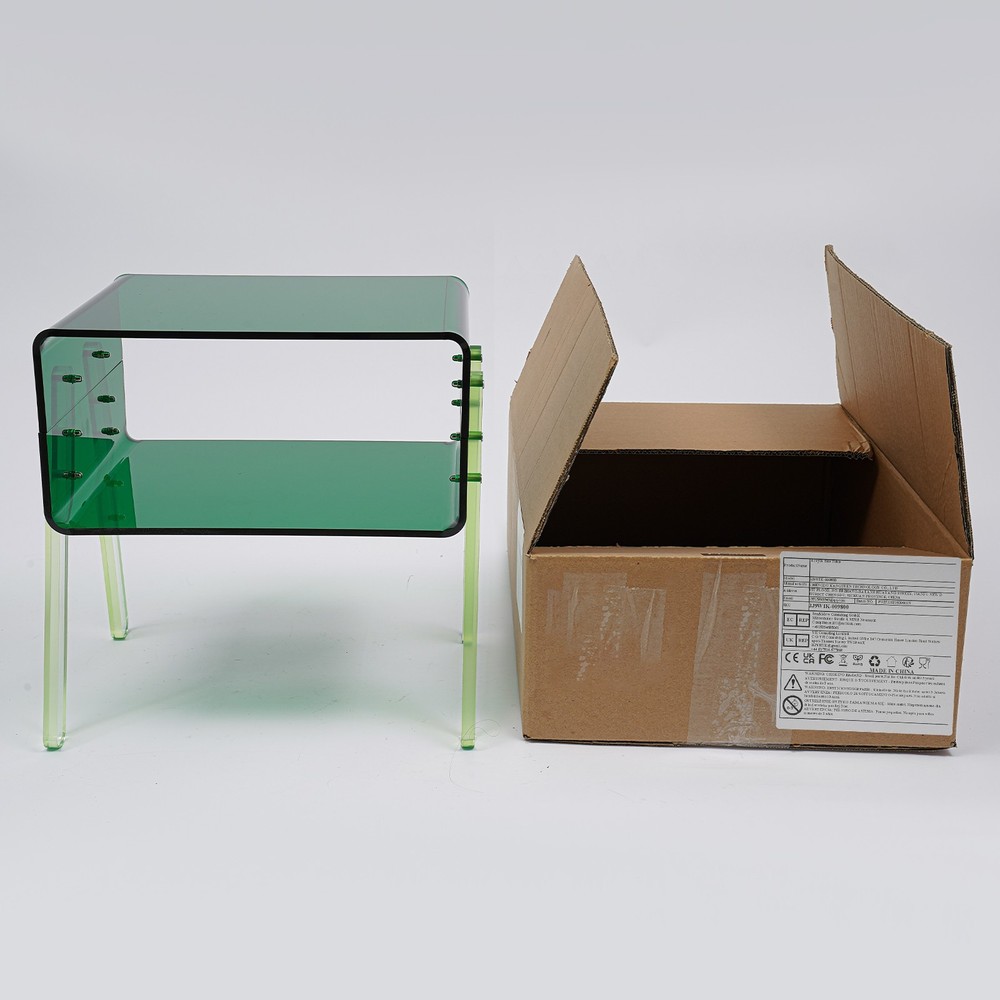 Acrylic Side Table, Green 2-Tier End Table with Open Storage for Small Spaces