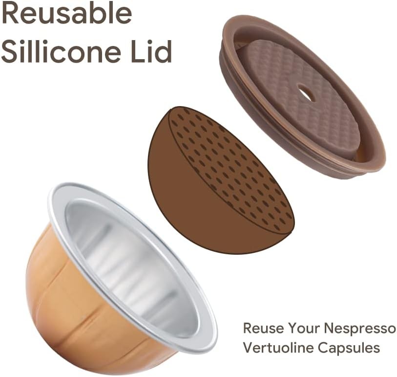 Reusable VERTUO Capsule Caps2Pcs + EMPTY Refillable VERTUOLINE Pods-80+150+230ml