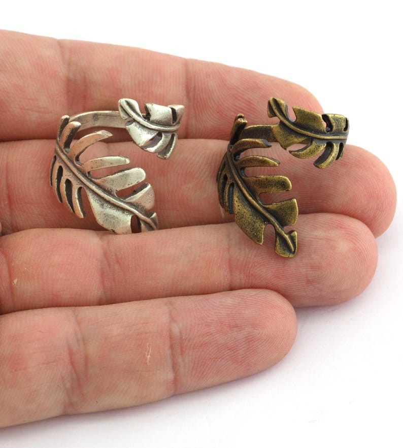 Leaf Ring Adjustable Raw brass or Plated (8US ) 3194