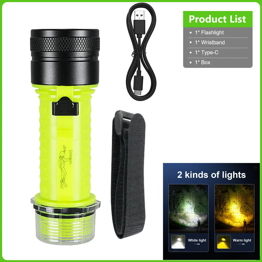 Diving Light USB Rechargeable Diving Flashlight Underwater Photography Light