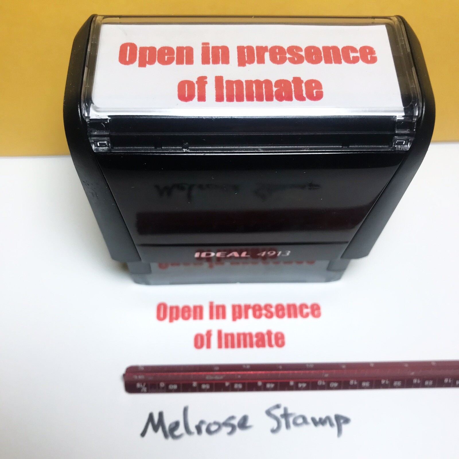 Open In Presence Of Inmate Rubber Stamp Red Ink Self Inking Ideal 4913