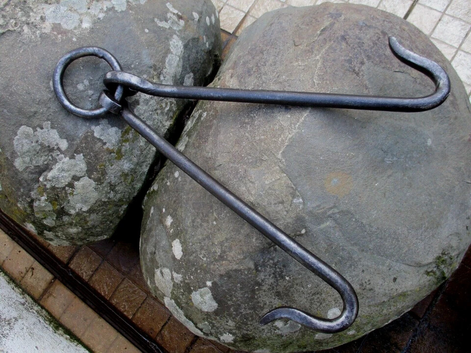 Antique Iron Hook Strong Double Hook on Ring - Old Barn Hanging Tool